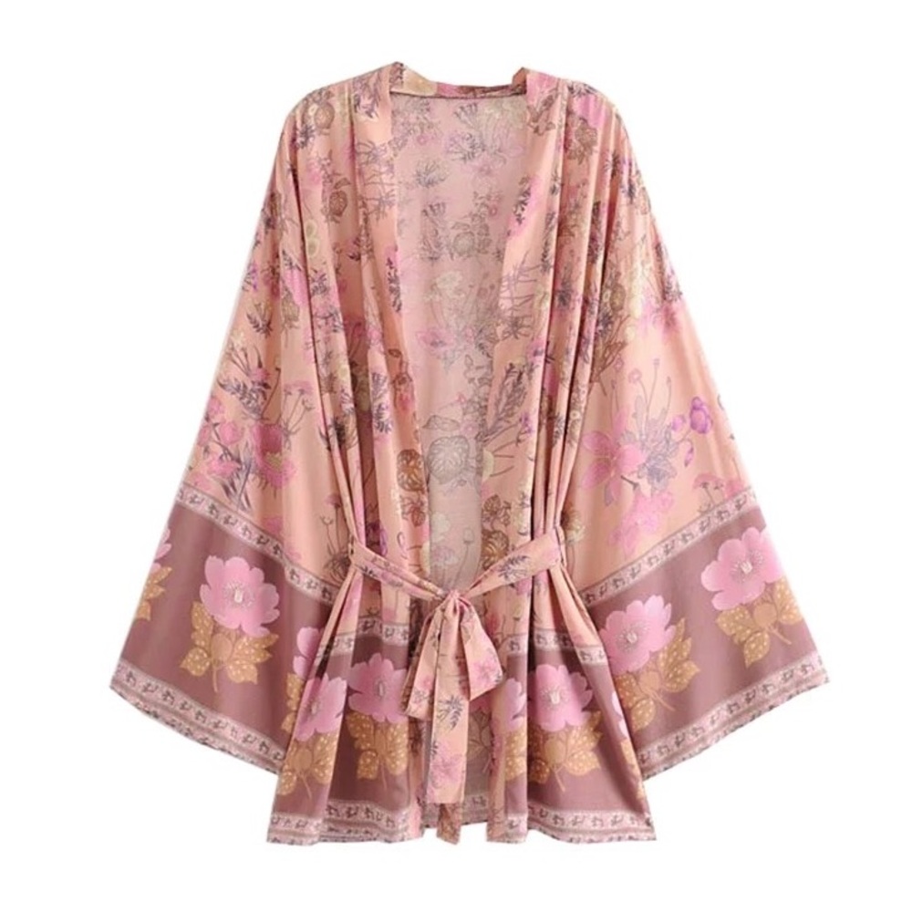 NEW BOHO GYPSY WILD BLOOM SHORT ROBE KIMONO JACKET Coverup - Picture 1 of 6